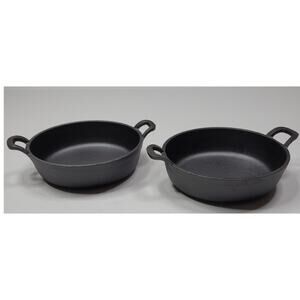 Set of 2 VALOR Cast Iron 5.5" Round Mini Servers 14 oz. 2 Handles each